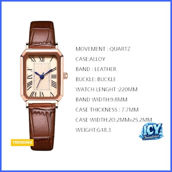 Vintage Quartz Watch with Leather Strap, Rectangular Dial main image 4